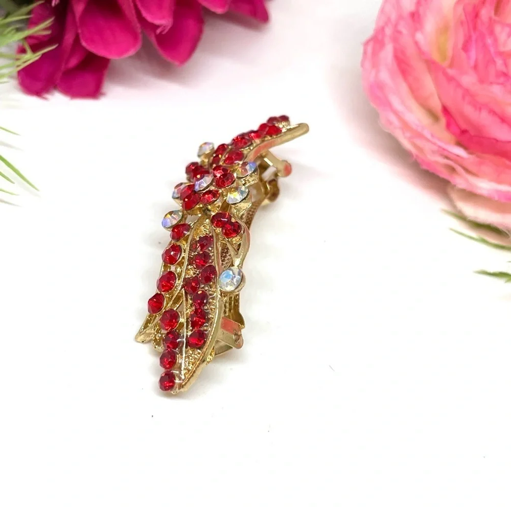 NEW⚜️Red Blooming Blossom Crystal Flower Hair Clip